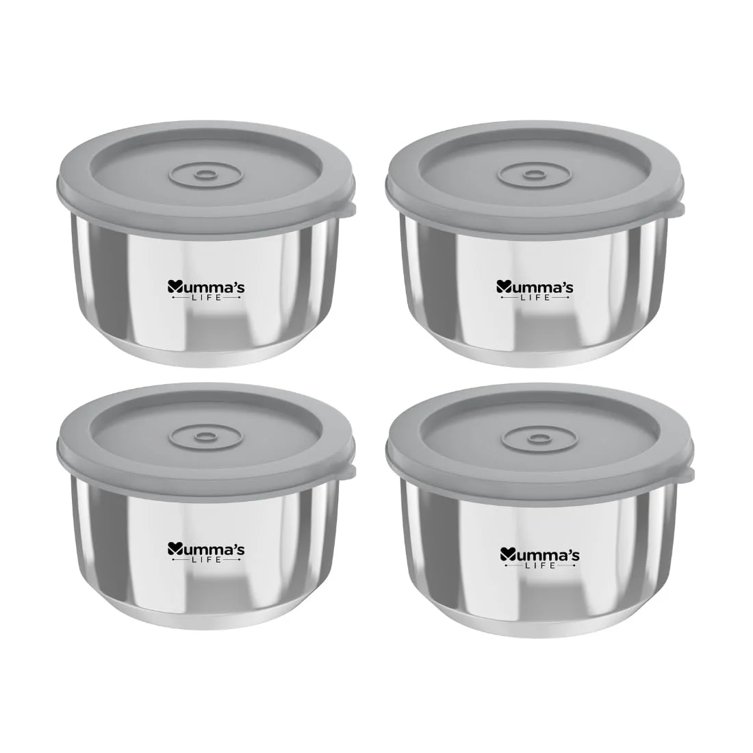 Mummas-LIFE-High Quality Non-Magnetic Stainless Steel Container 300ml Pack of 4 | Food Storage Set